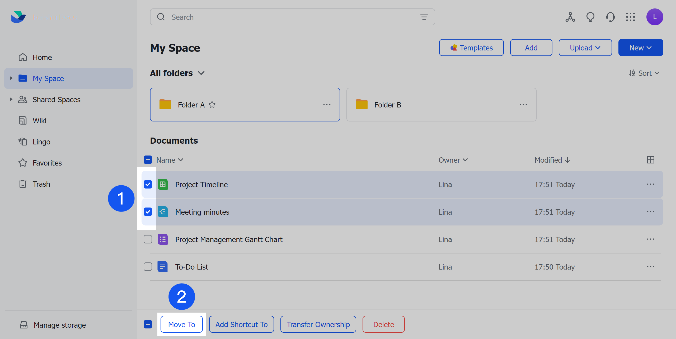 Move documents or folders
