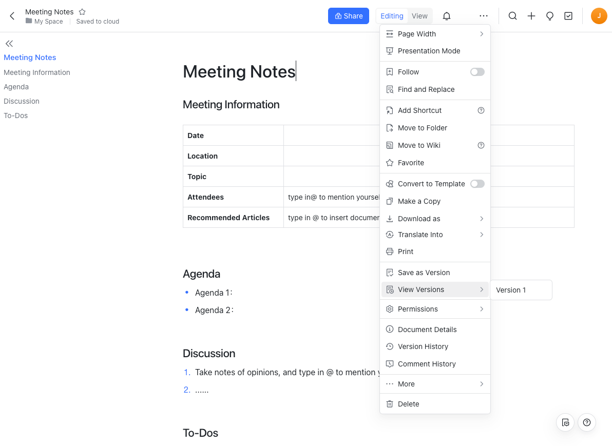 Use version management in Docs