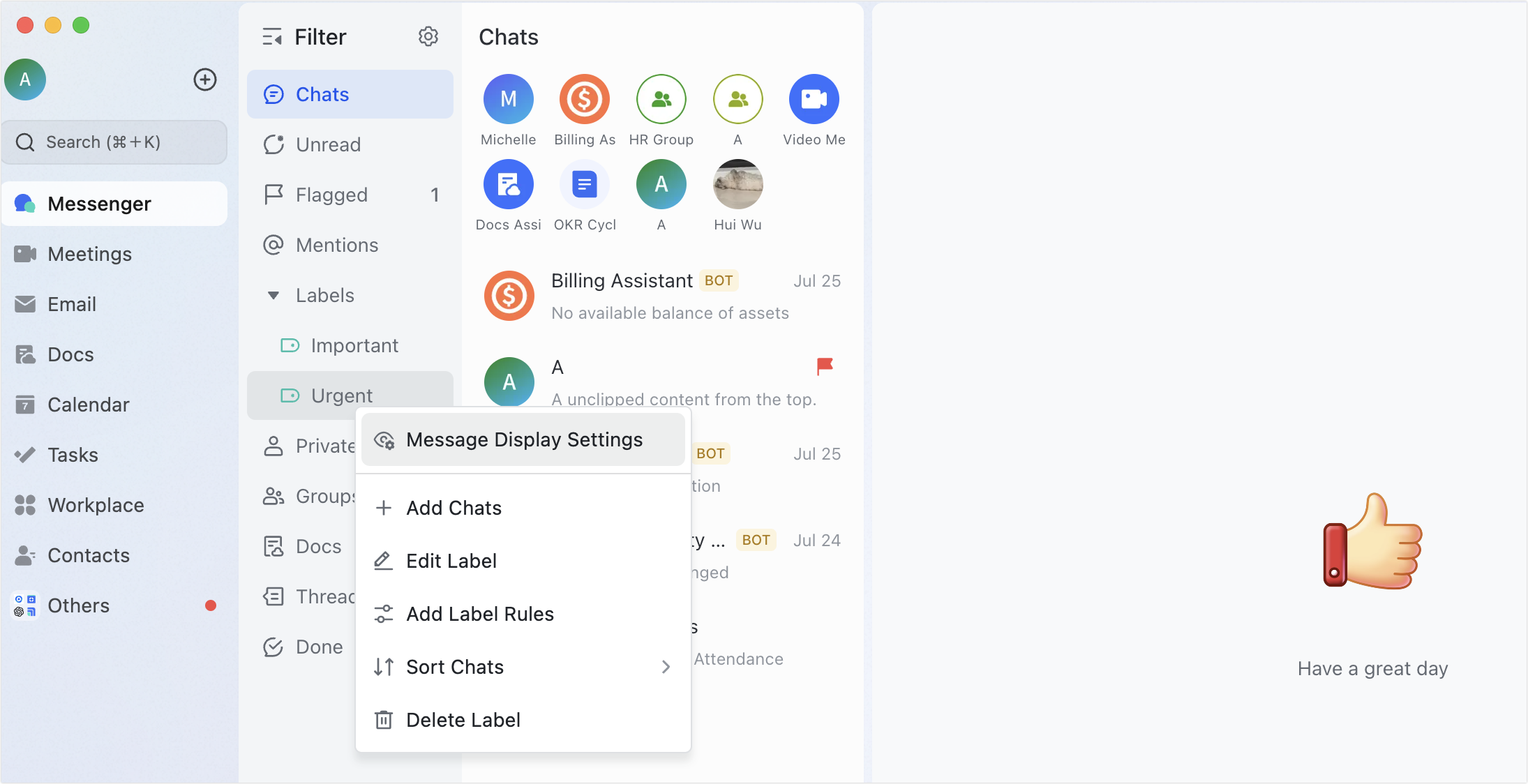 Change message display settings