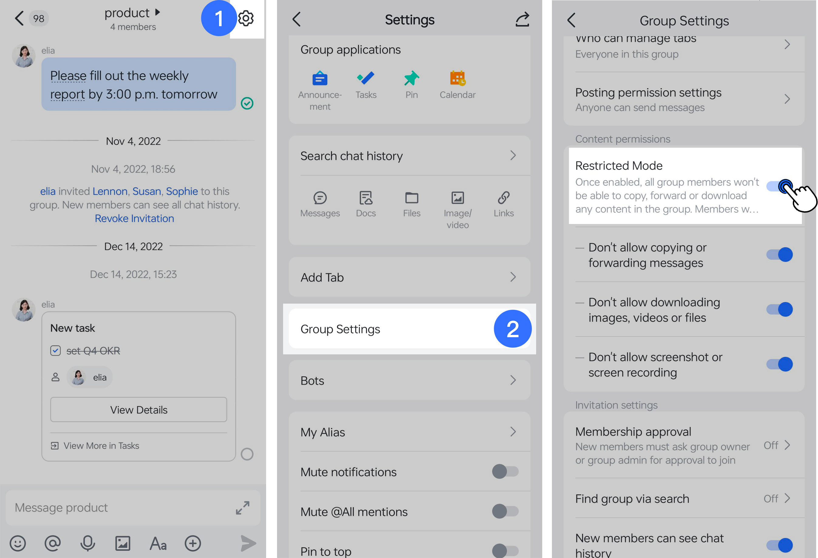 Turn on Restricted Mode in group chats
