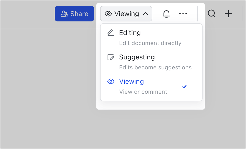 Switch to view mode in Docs