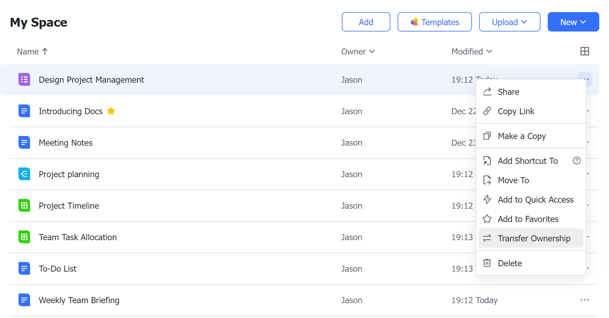 Transfer ownership of documents and folders
