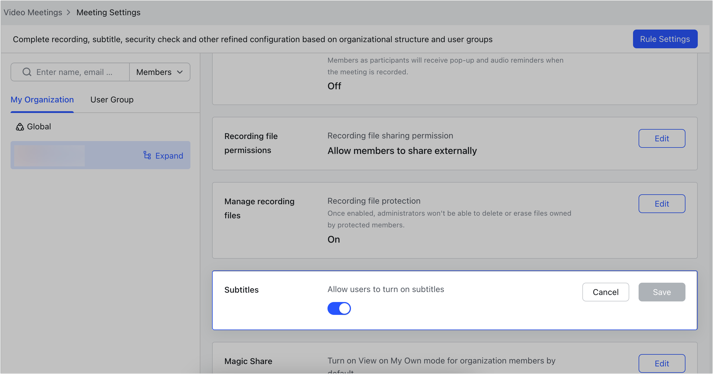 Admin | Configure meeting settings