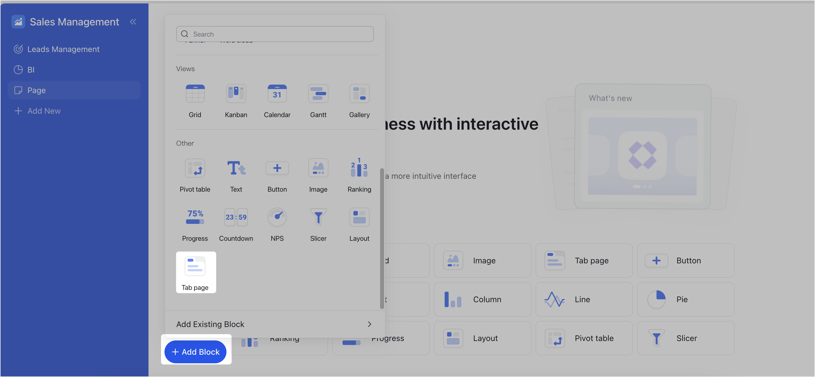 Use tab page blocks in Base apps