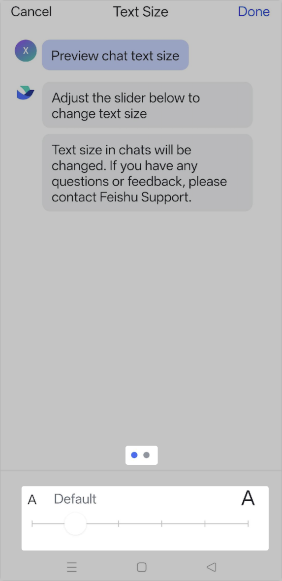 Adjust the text size in the Feishu mobile app