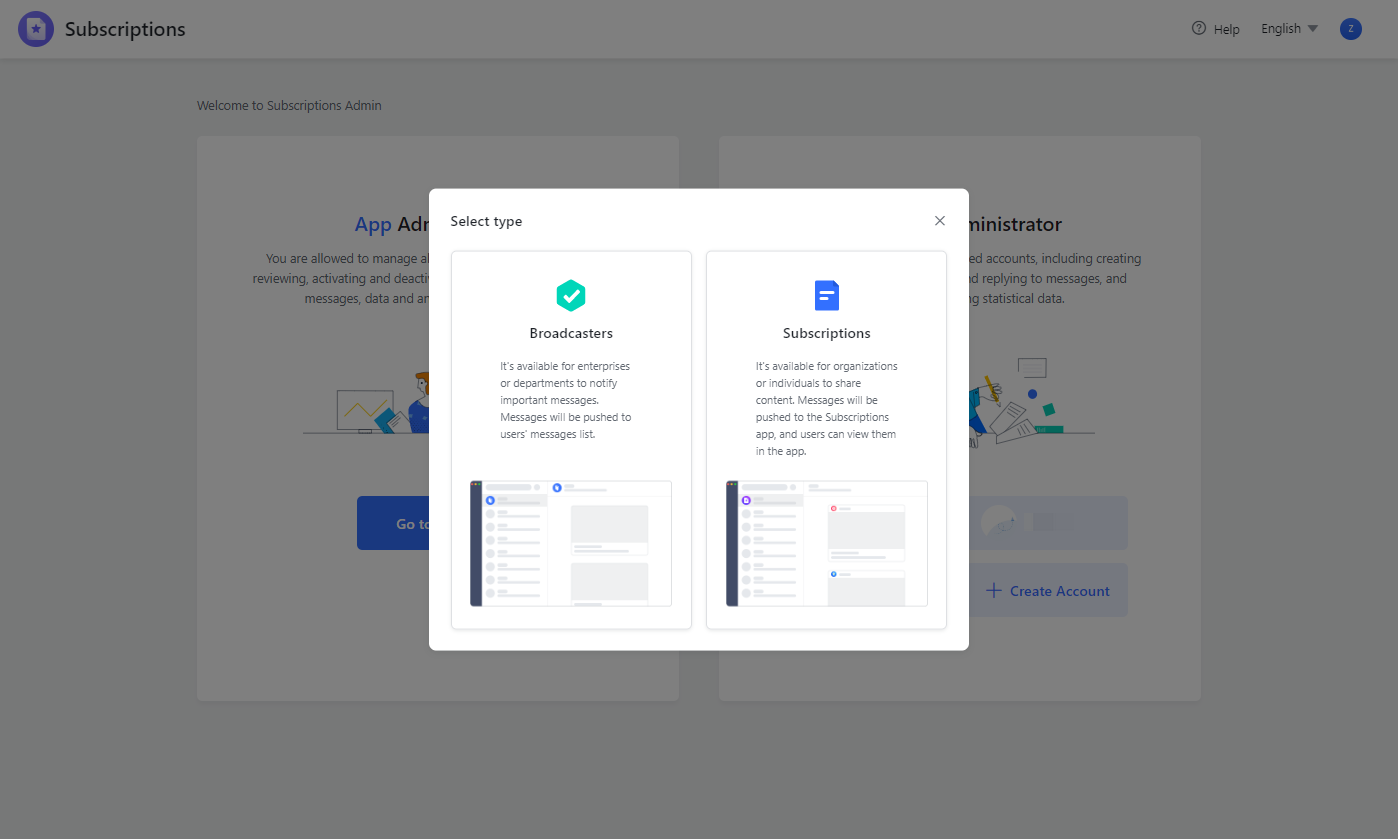 Create Subscriptions and Broadcasters accounts