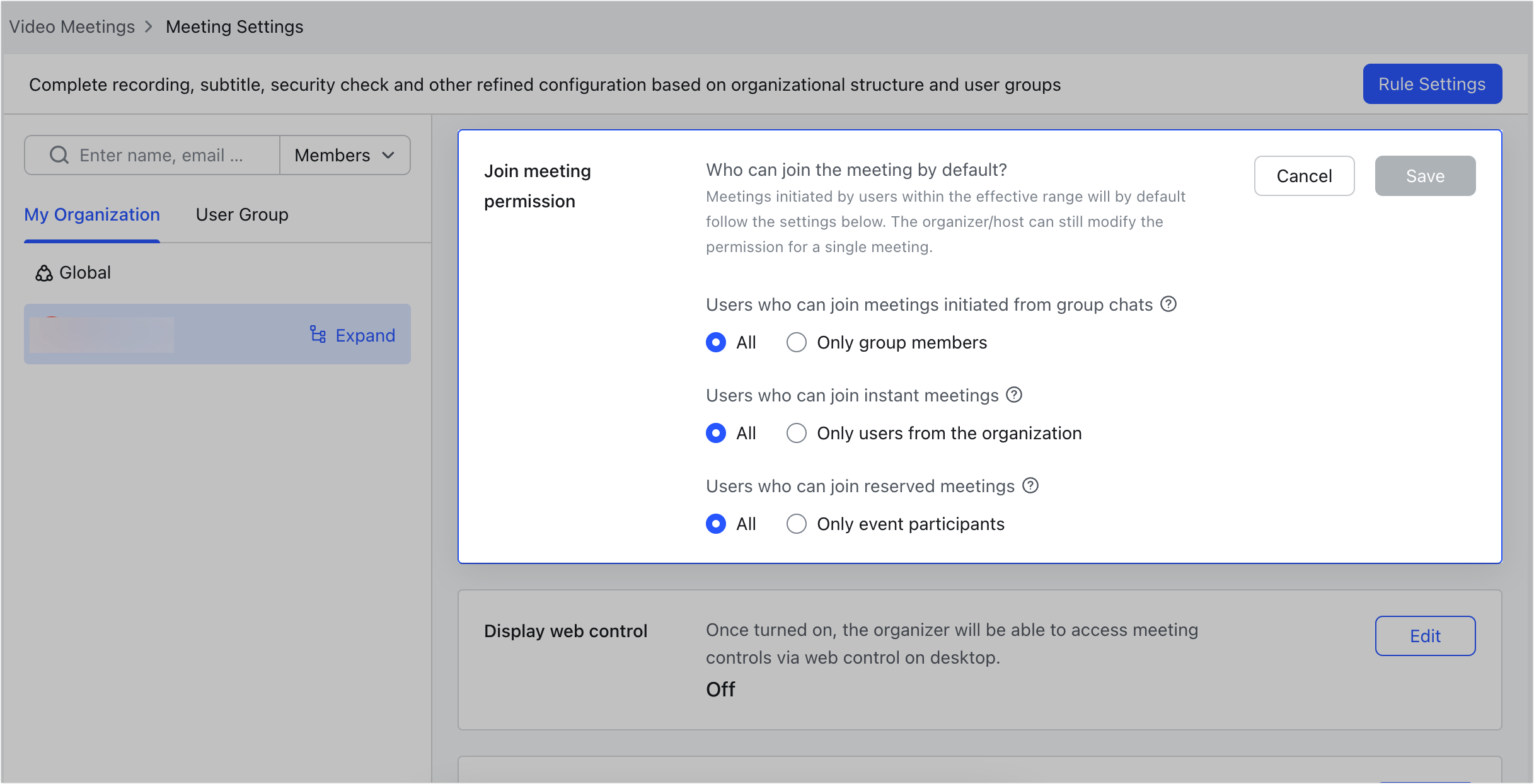 Admin | Configure meeting settings