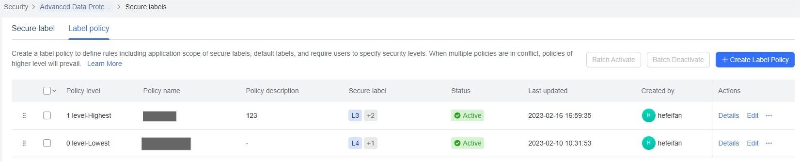 Set secure labels for Docs