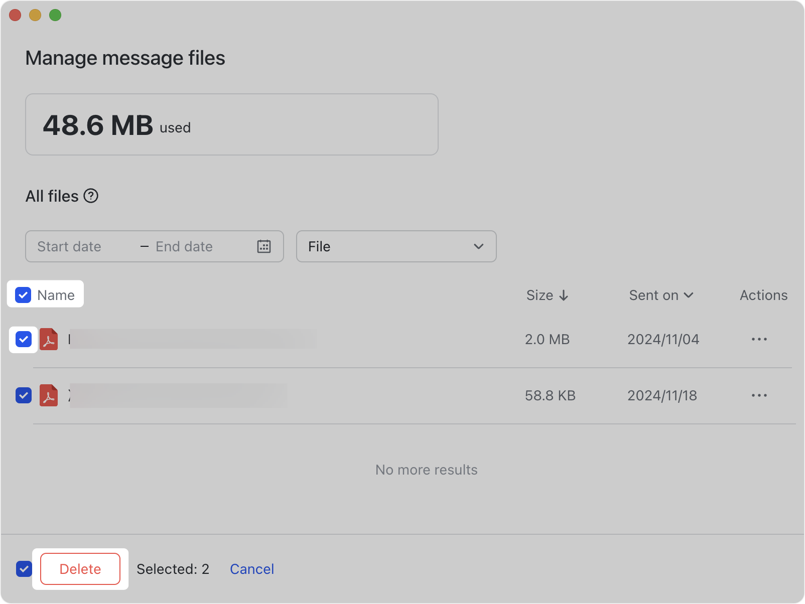 Clear message files
