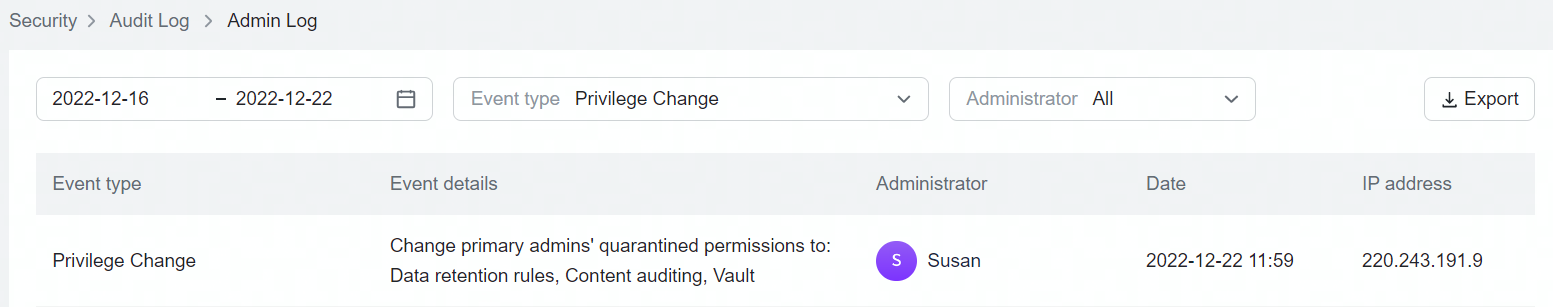 Admin | Set quarantine sensitive permissions