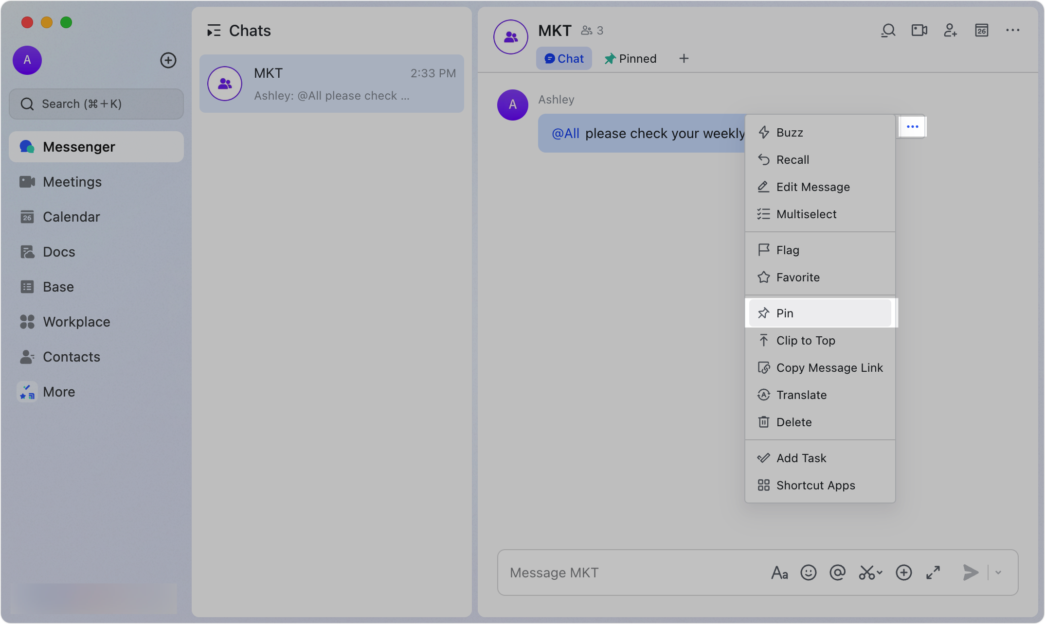Pin a message