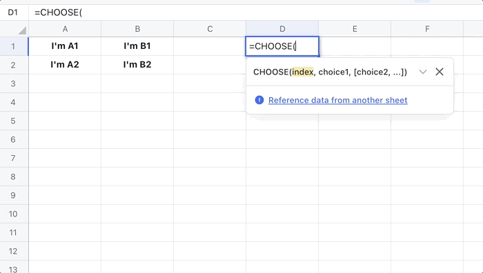 CHOOSE function for Sheets