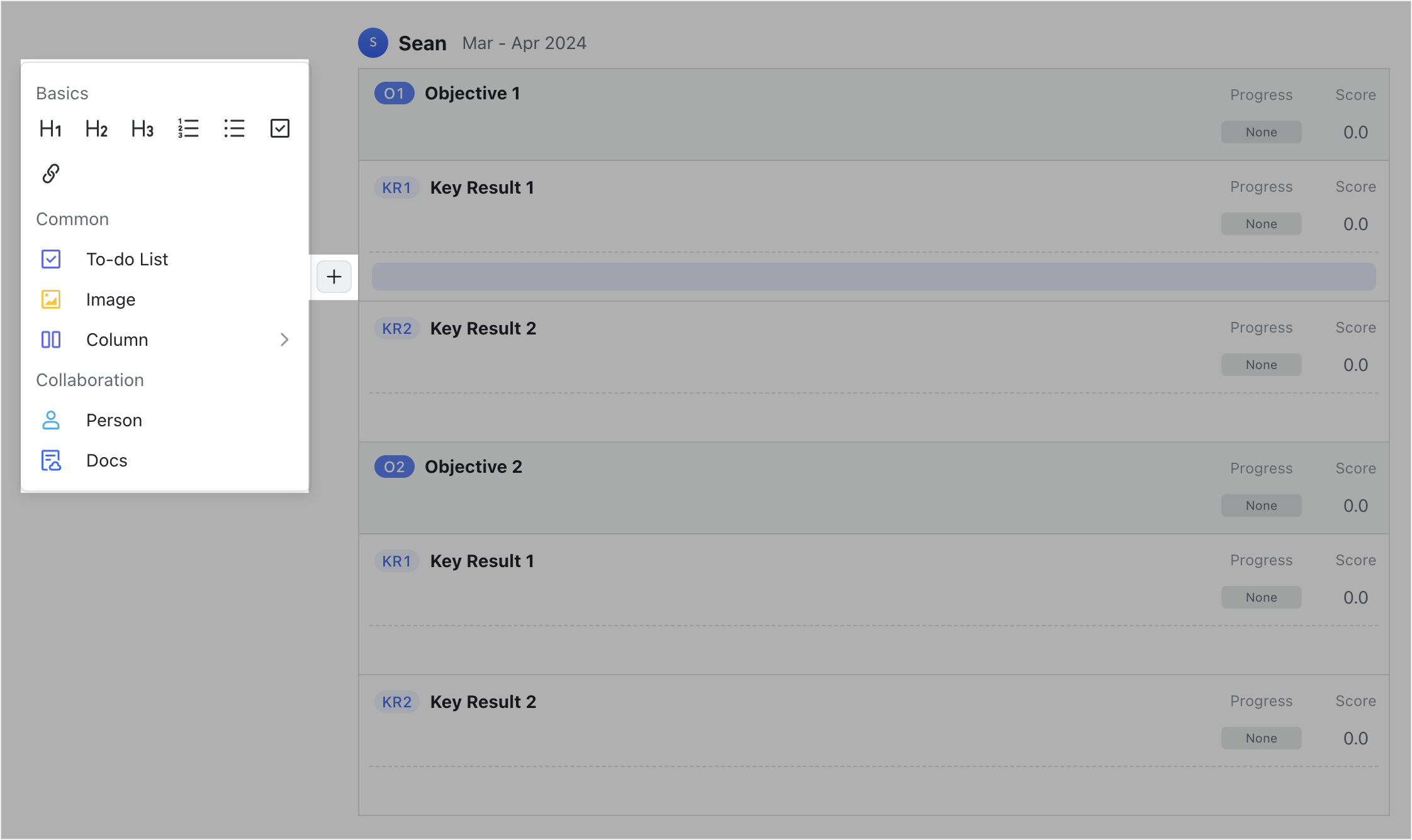 Insert OKRs in Docs