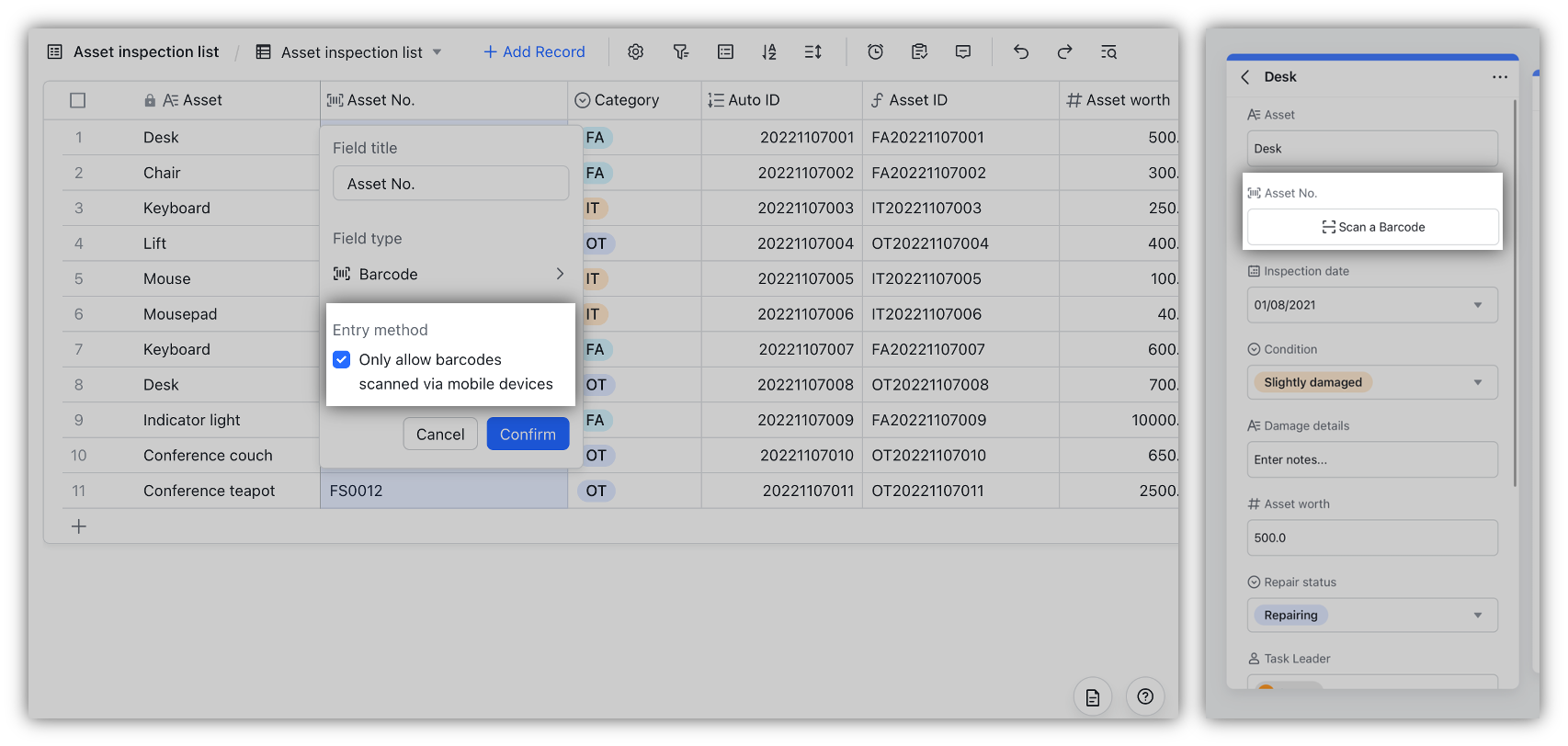 Use barcode fields in Base