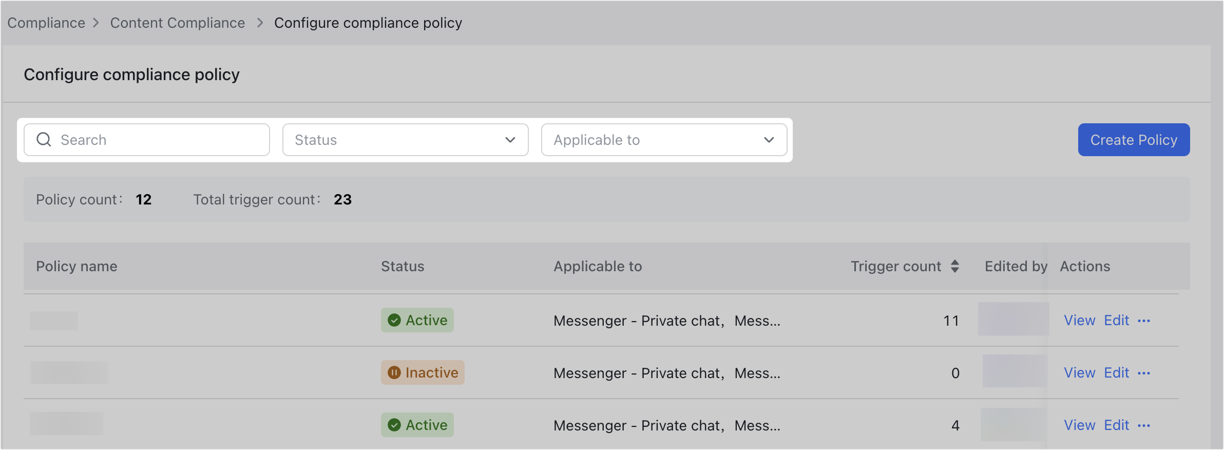 Admin | Configure content compliance policy