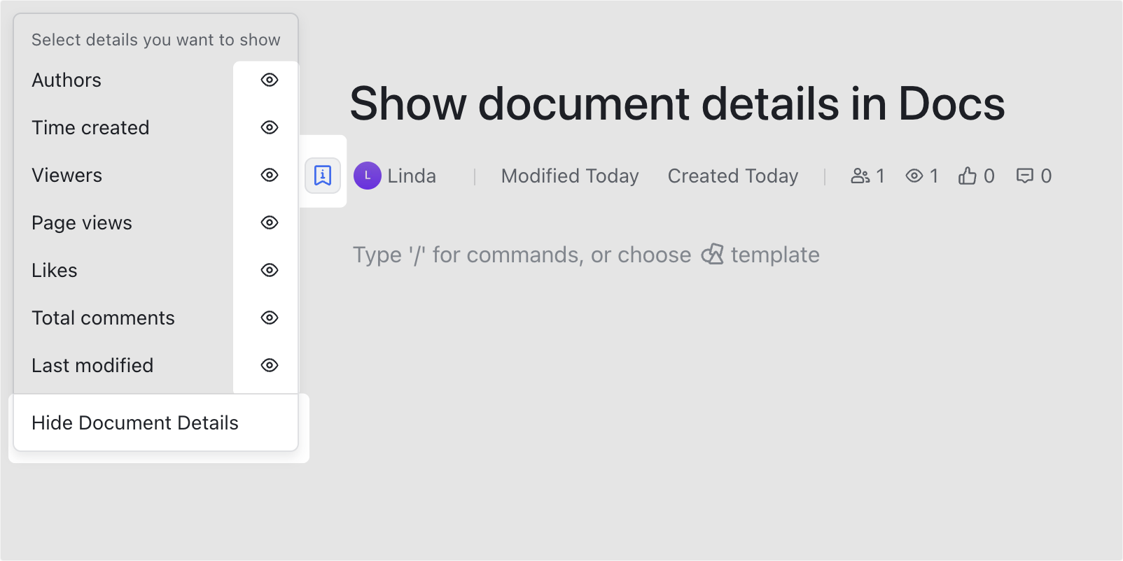 Show document details in Docs