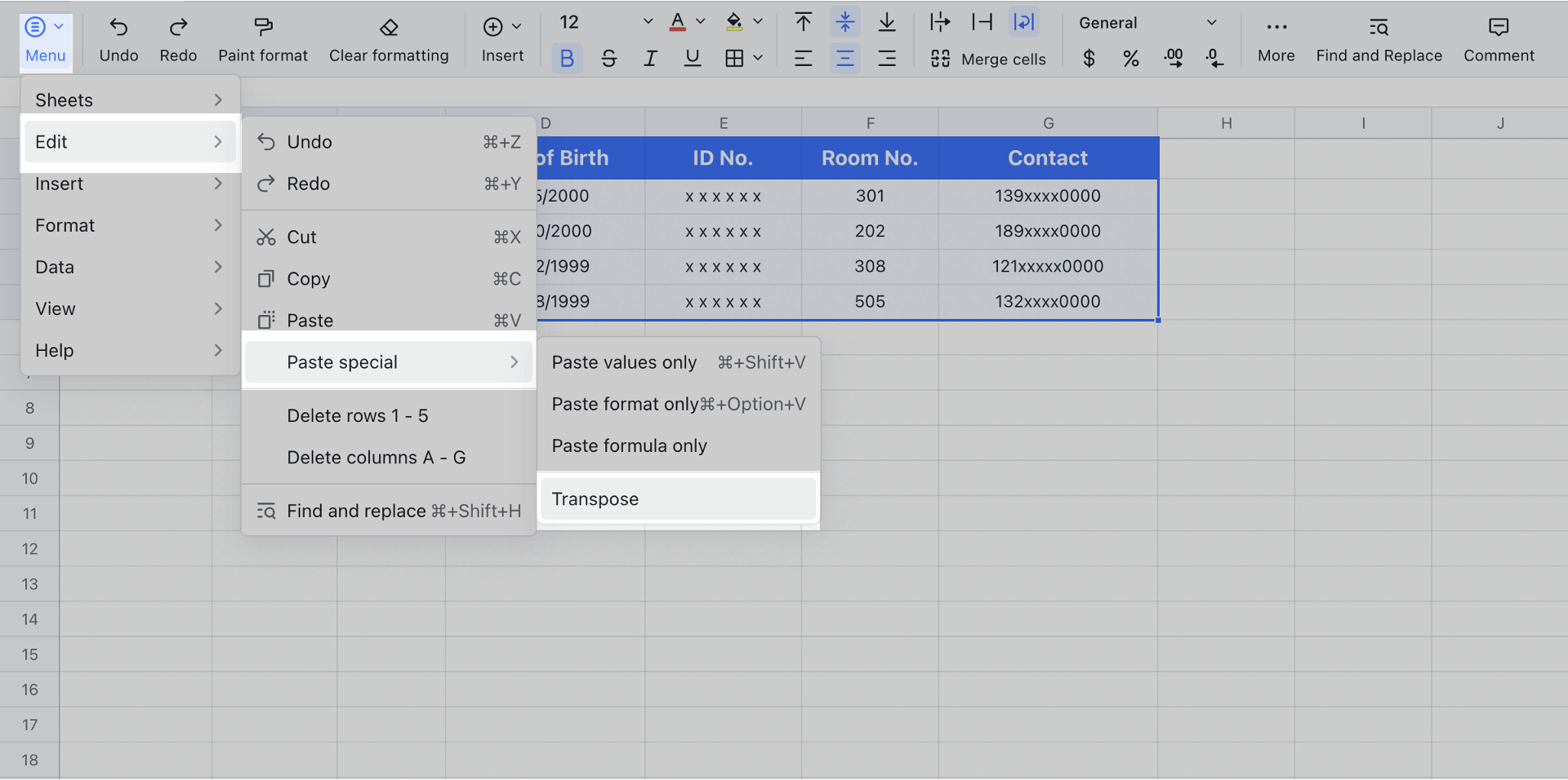 Transpose Rows And Columns In Sheets