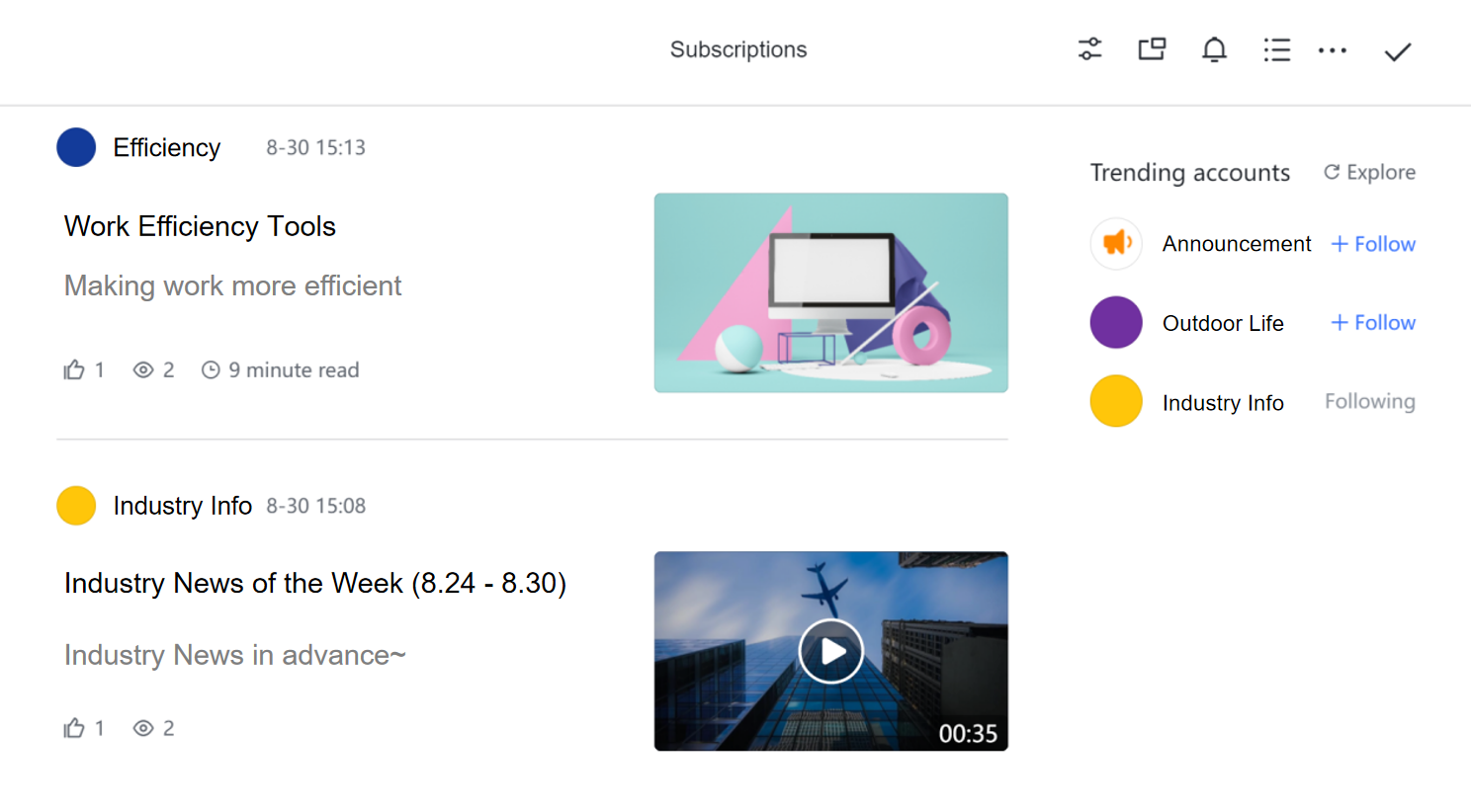 Interact with and share Subscriptions articles