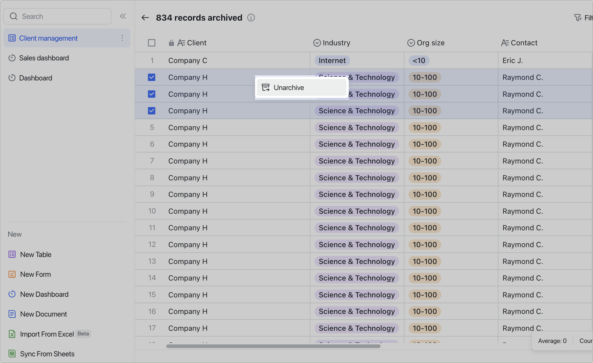 Archive records in Base (up to 1 million records)
