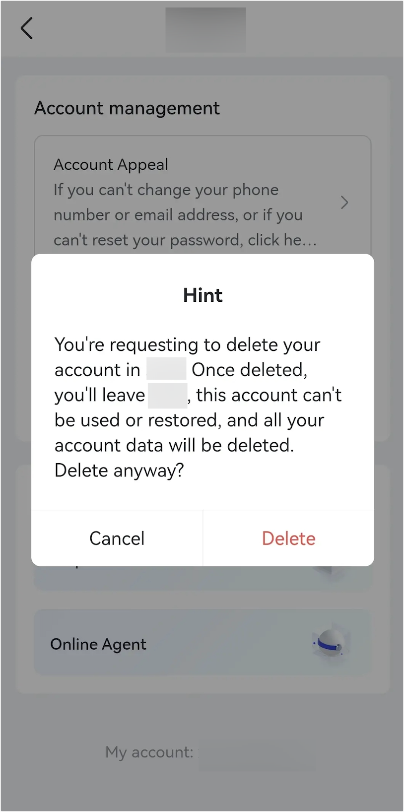 Delete an account