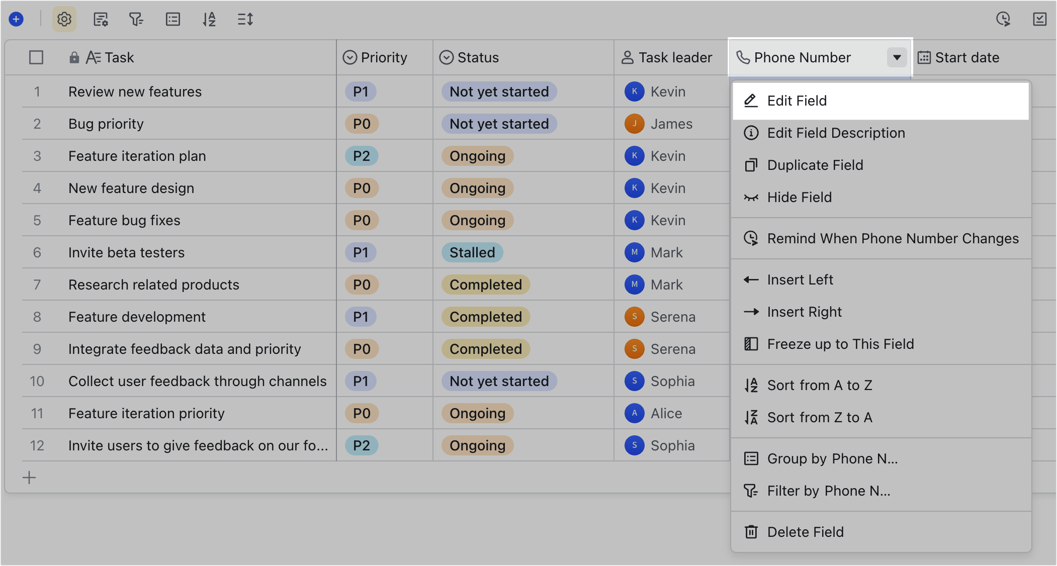 Use phone number fields in Base