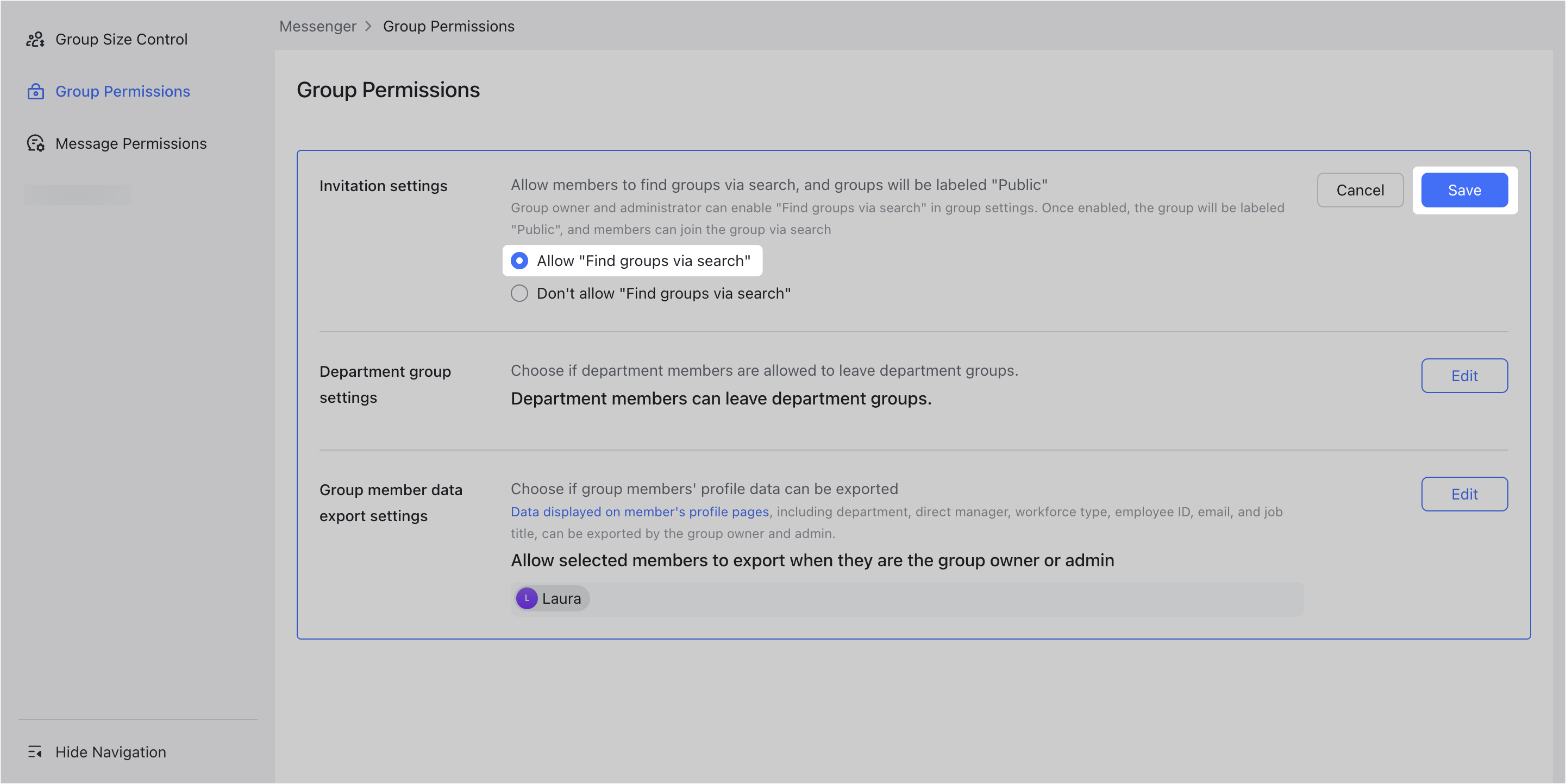 Admin | Manage public group permissions