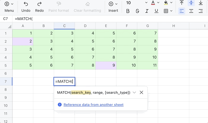MATCH function for Sheets