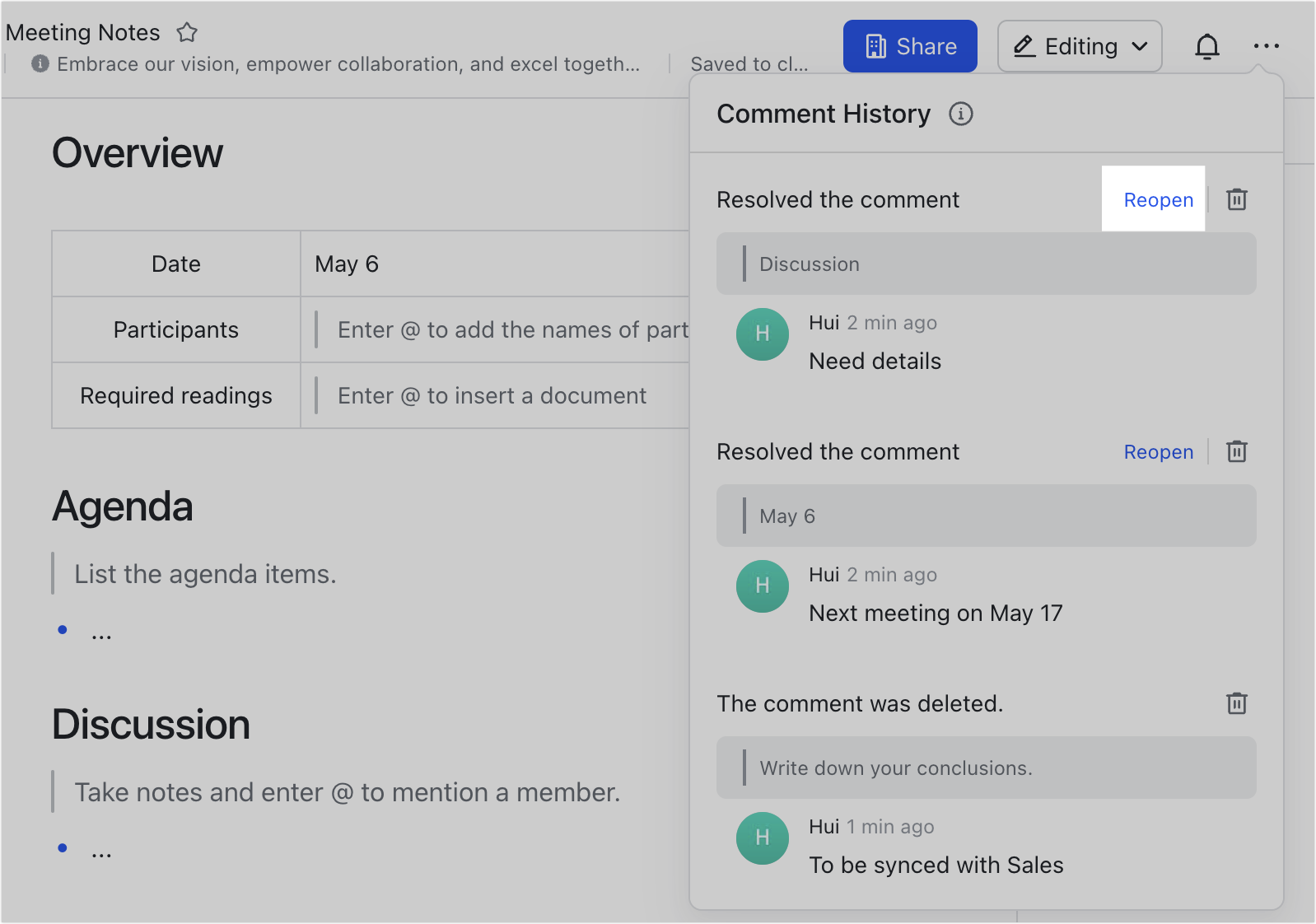 View, reopen, and delete archived comments