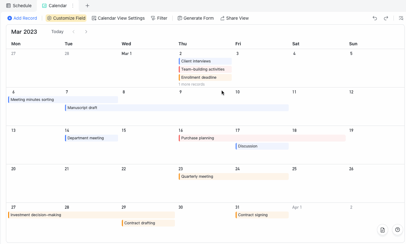 V6.3 Use the Calendar view in Base to better see events and schedules!