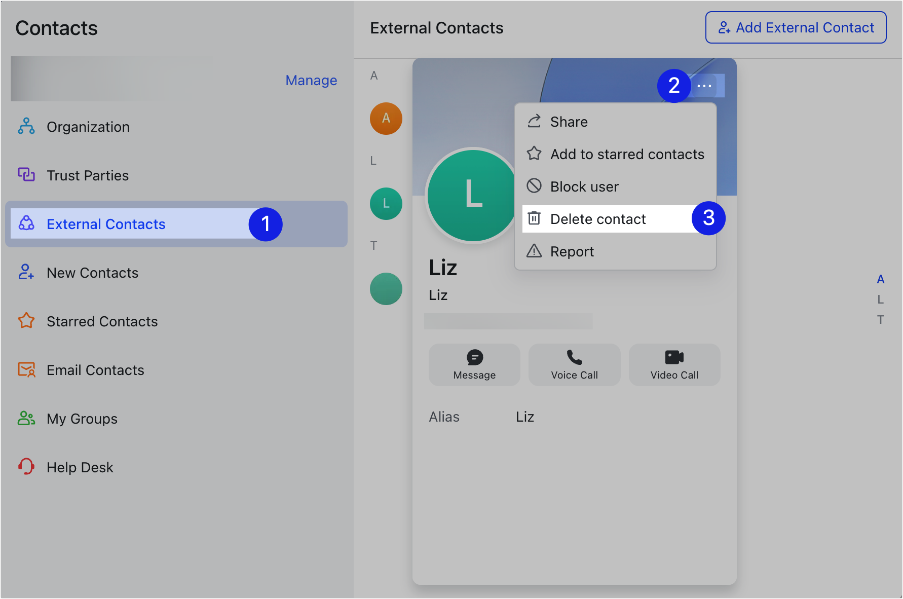 Add or delete external contacts