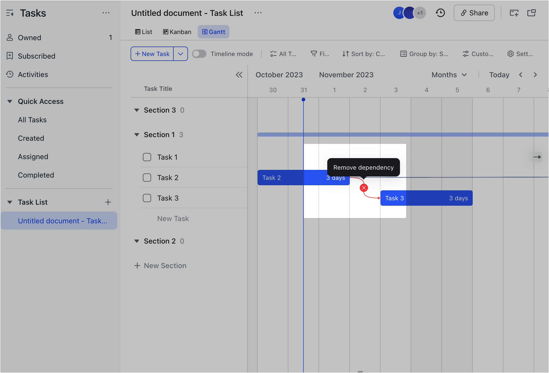 Use a Gantt chart to view and manage task list progress