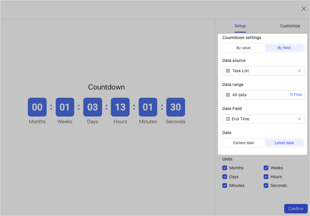 Use countdown blocks in dashboards