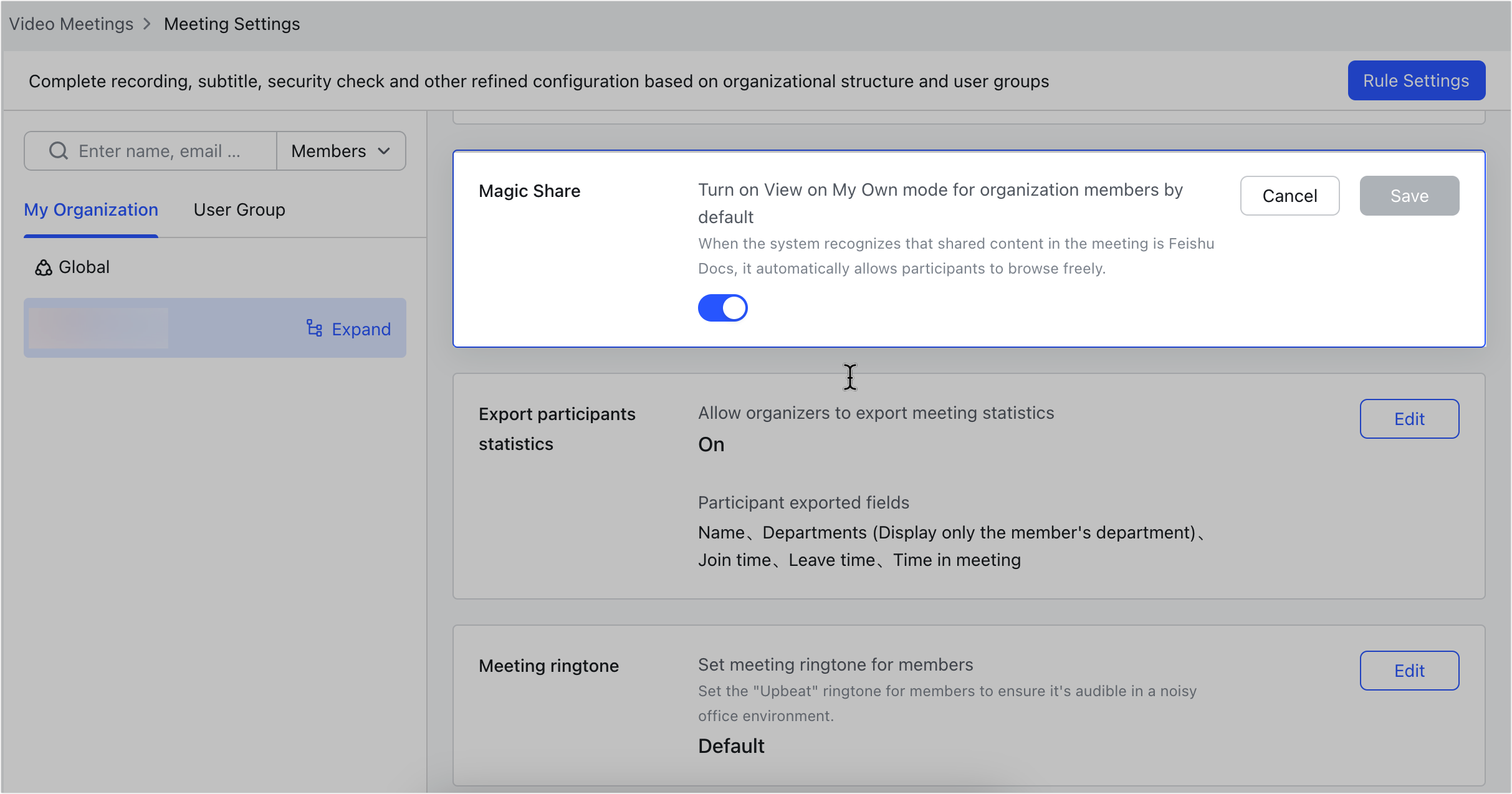 Admin | Configure meeting settings