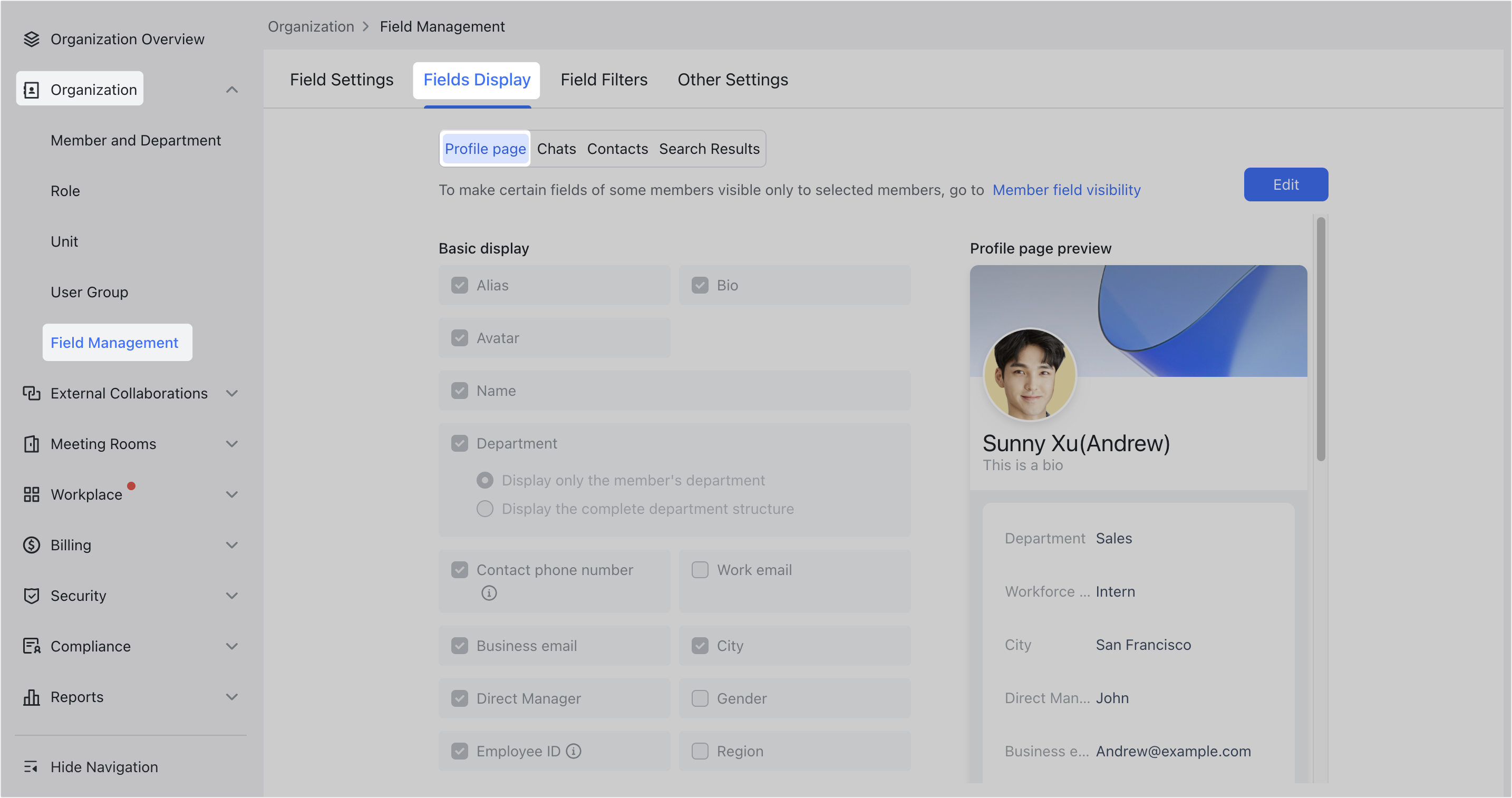 Admin | Configure members' profile pages