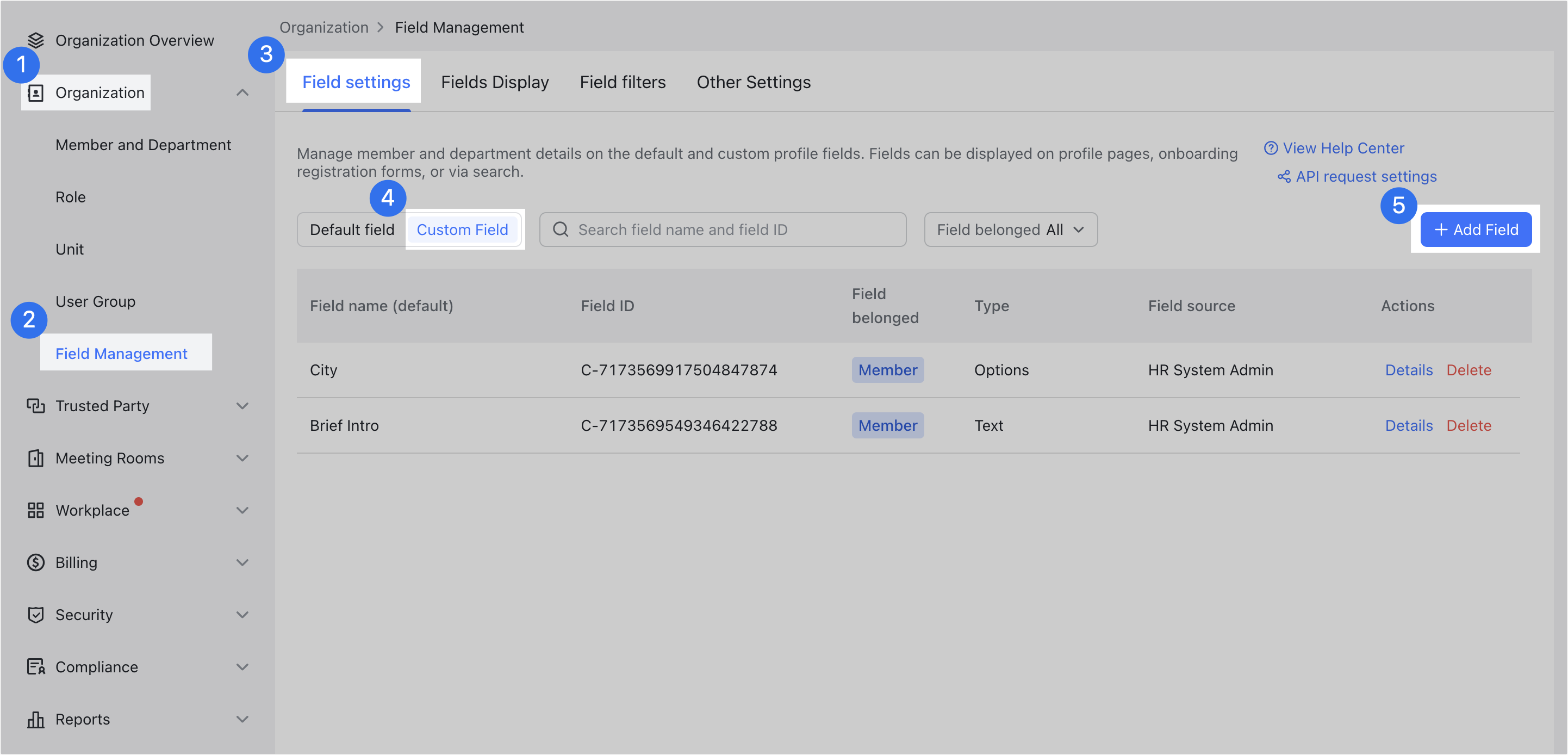 Admin | Manage fields in member information