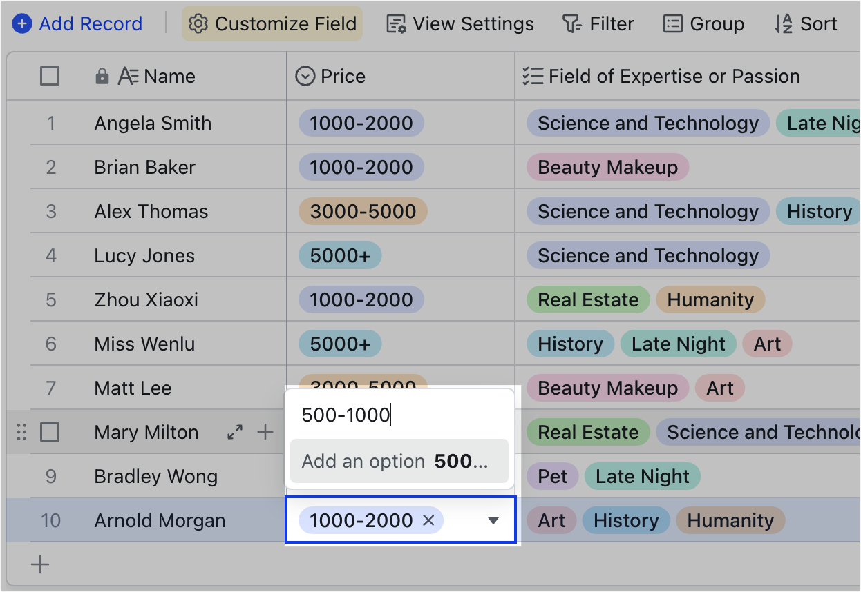 Use single and multiple option fields in Base