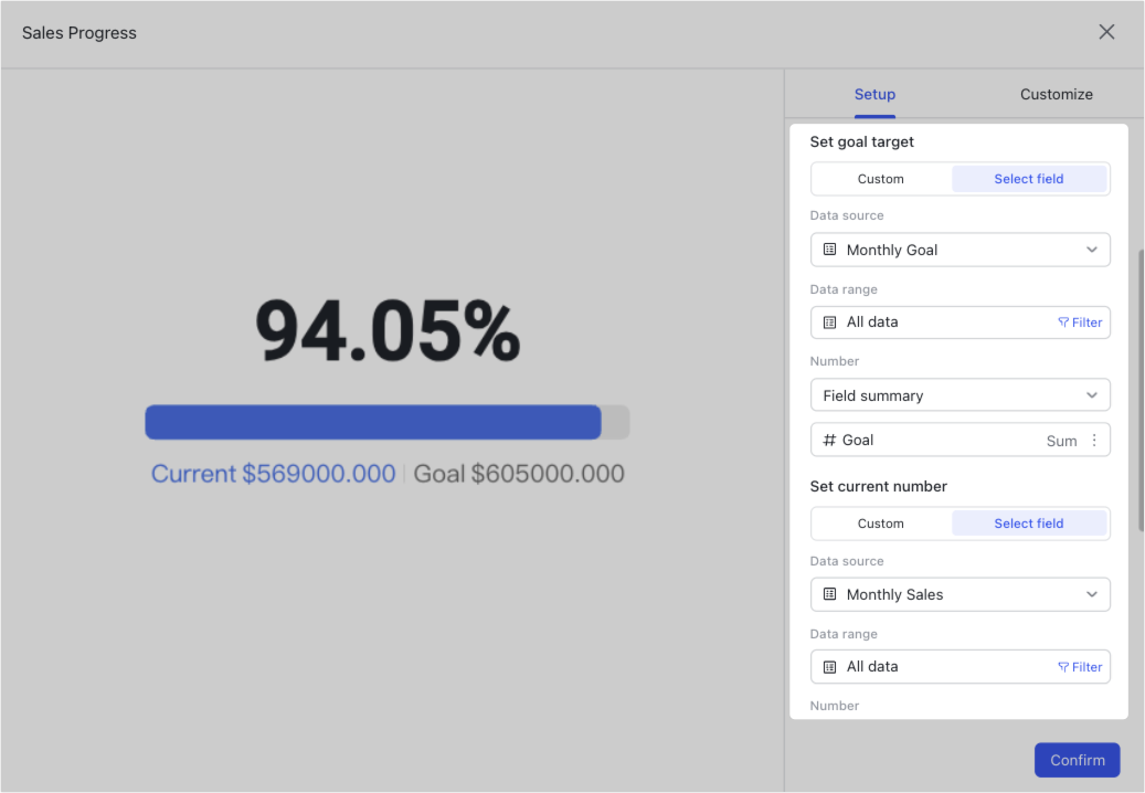 Use progress charts in dashboards