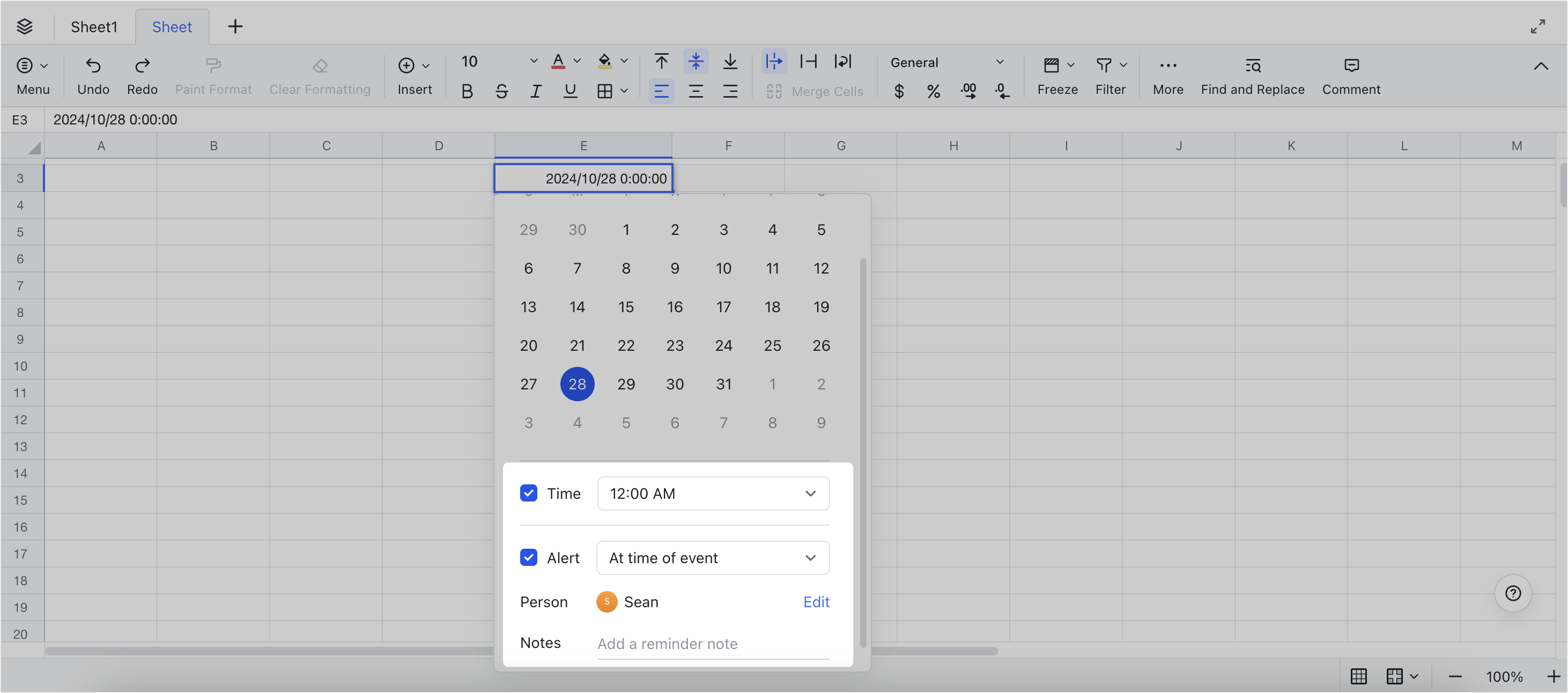 Use date reminder in Sheets
