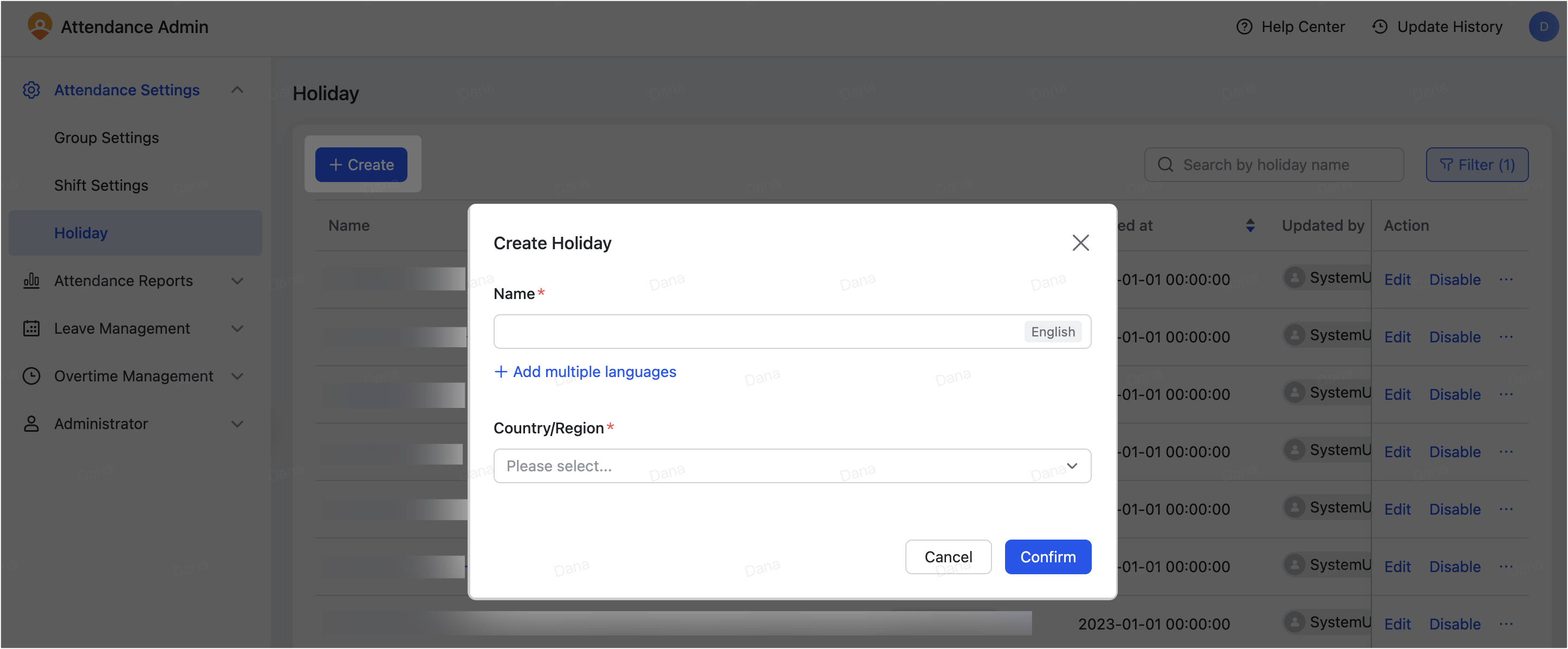 Admin | Customize holidays