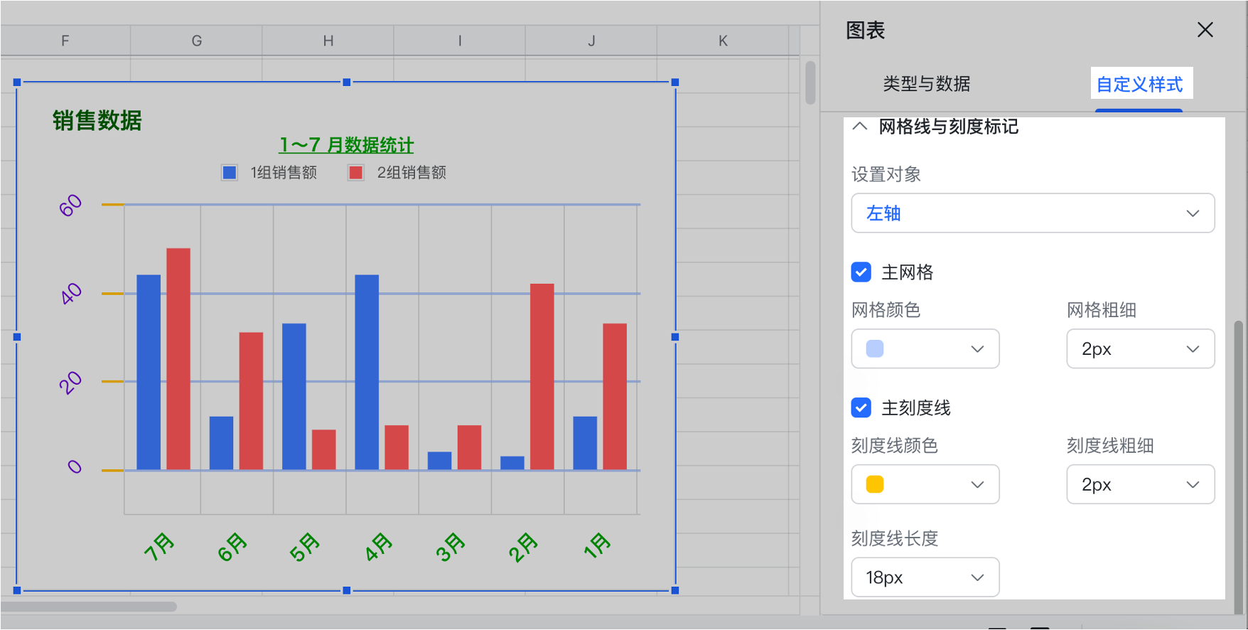 在表格中编辑图表的纵轴与横轴