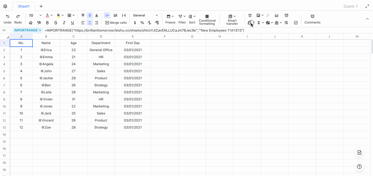 Use data reference in Sheets