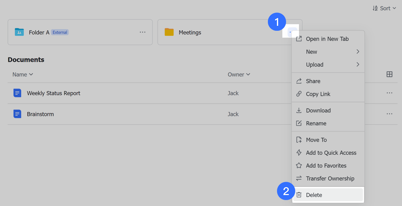 Delete documents or folders