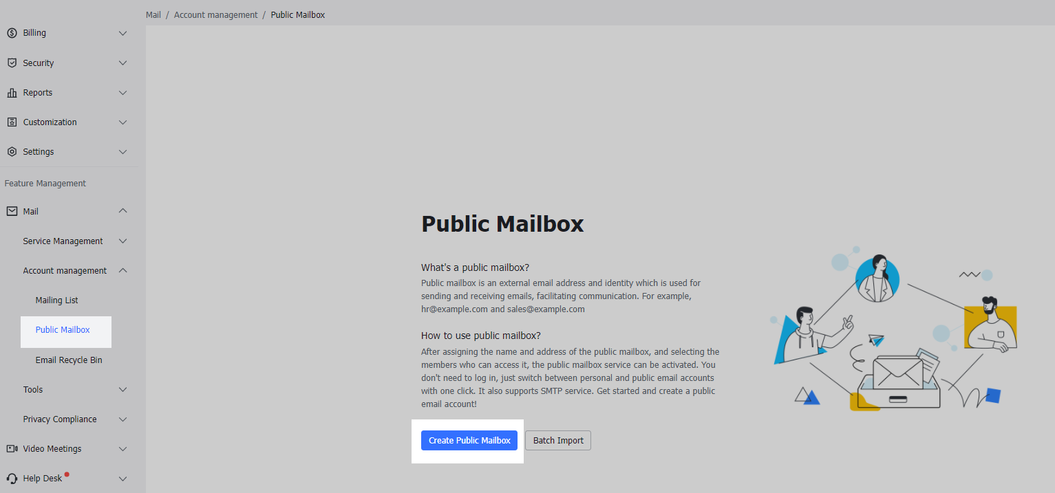 Admin Use public mailbox to send and receive emails