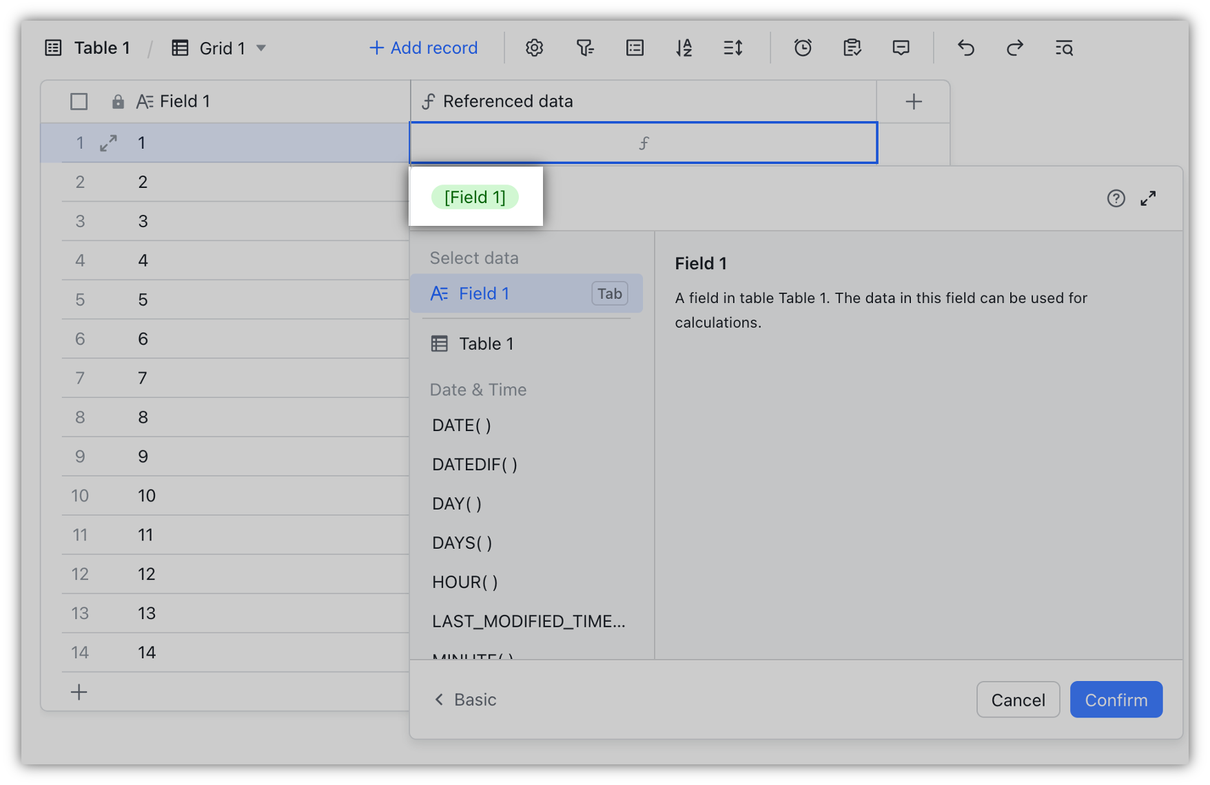 Reference data in formula fields in Base