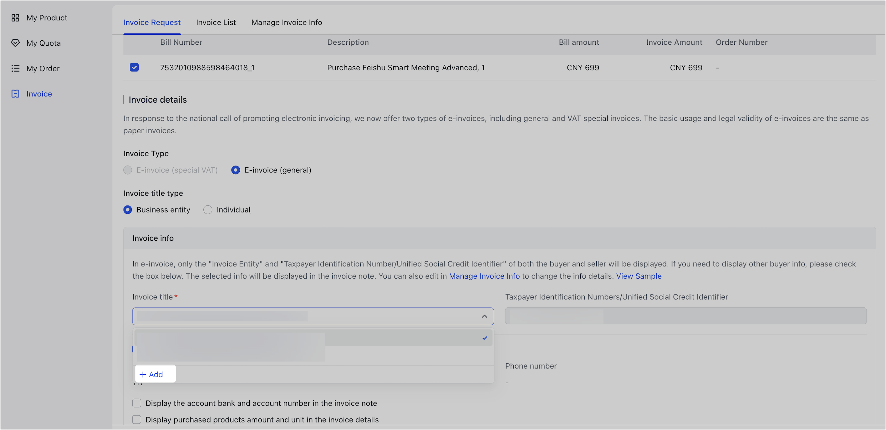 Request invoices