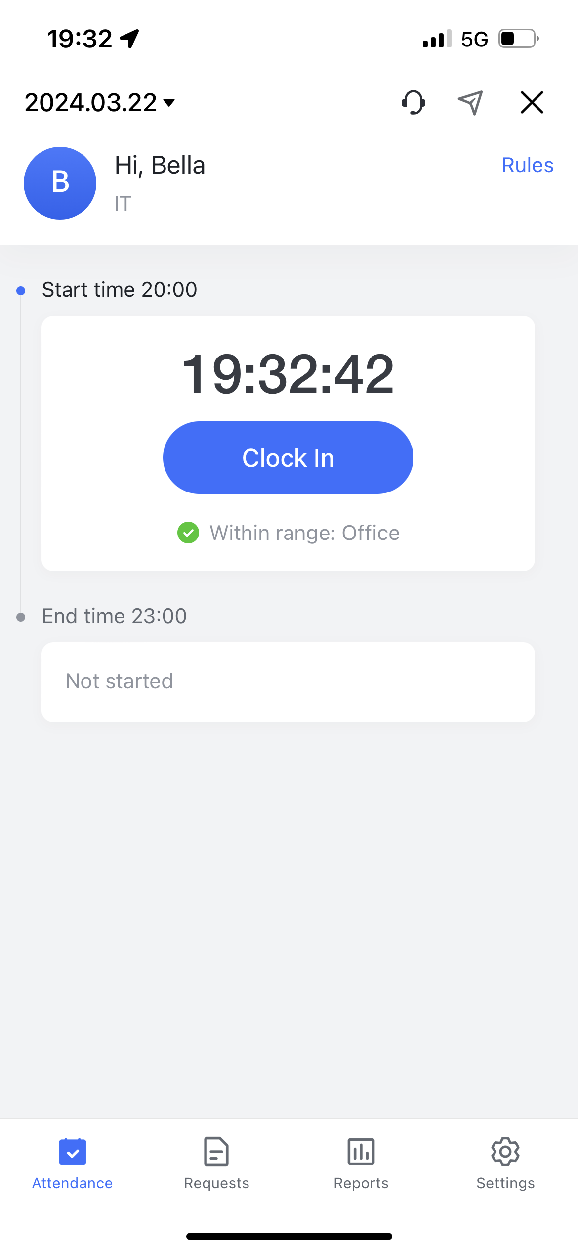 Clock in with face recognition