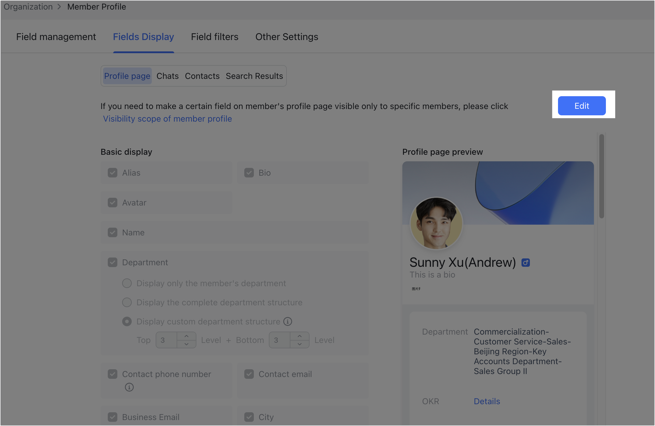 Admin | Configure members' profile pages