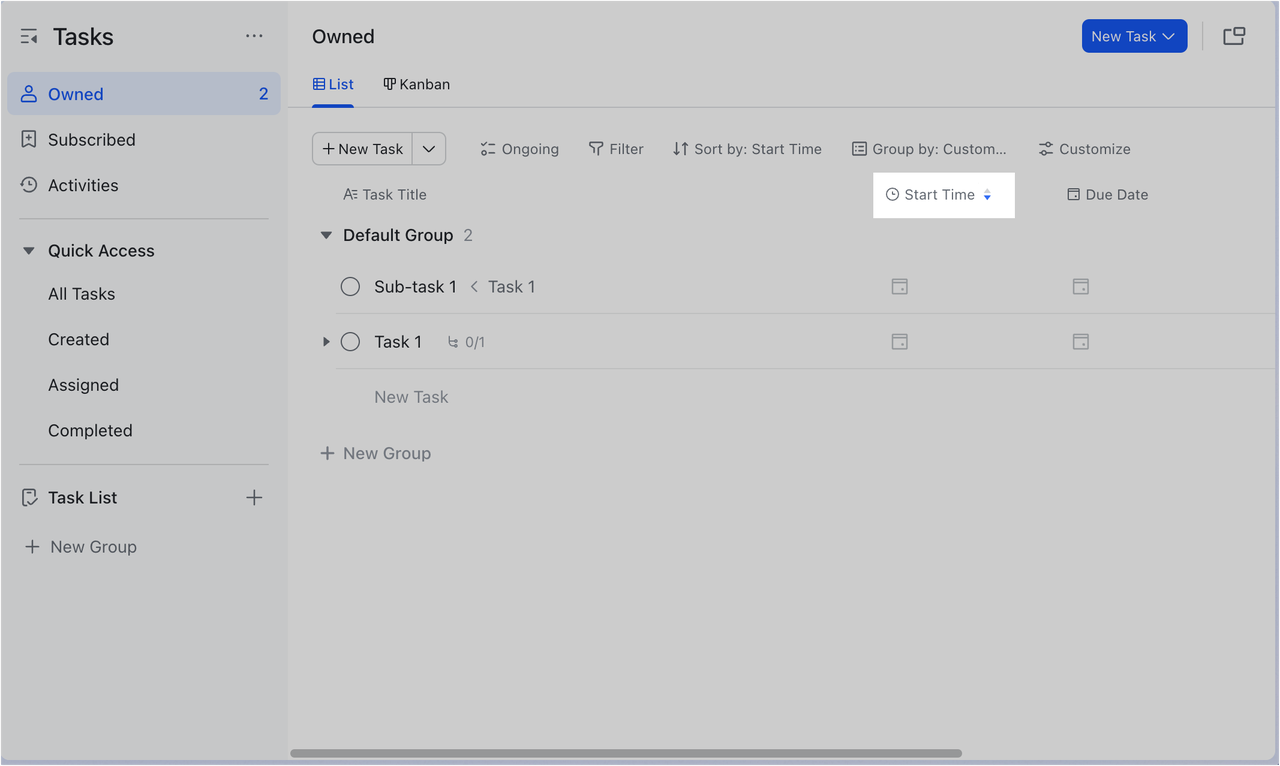 Adjust the display of the list of a task
