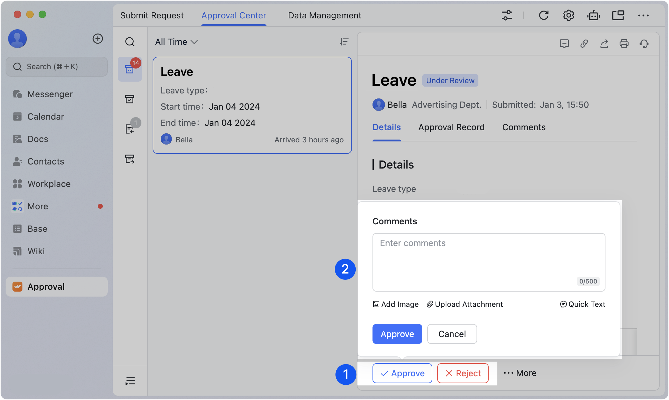 Leave review comments in approvals and set up quick text