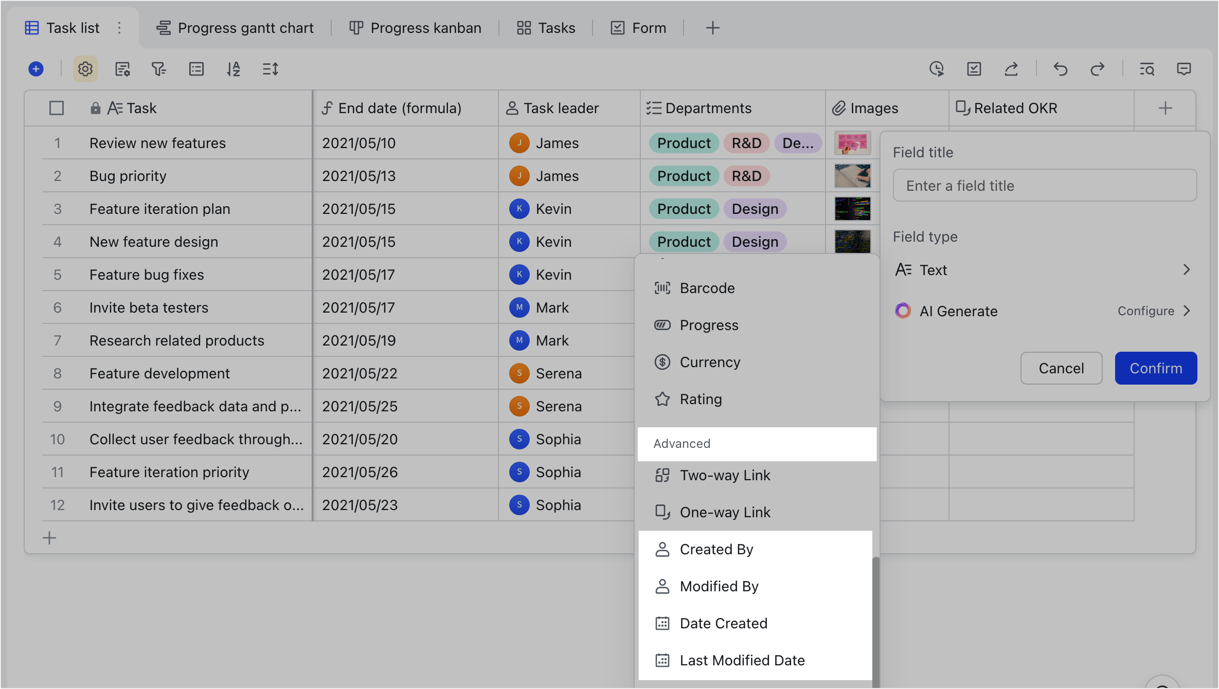 Use advanced fields in Base